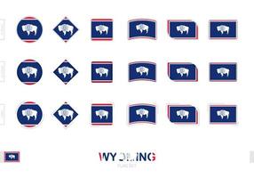 ensemble de drapeaux du wyoming, drapeaux simples du wyoming avec trois effets différents. vecteur