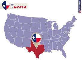 état du texas sur la carte des états-unis. drapeau et carte du texas. vecteur