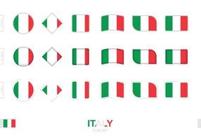 ensemble de drapeaux italiens, drapeaux simples d'italie avec trois effets différents. vecteur