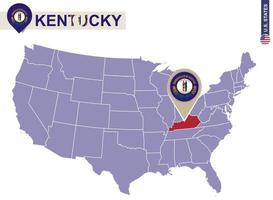 État du Kentucky sur la carte des États-Unis. drapeau et carte du kentucky. vecteur