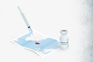 vaccination islandaise, injection de vaccin covid-19 sur la carte de l'islande. vecteur