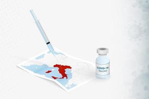 vaccination en italie, injection de vaccin covid-19 sur la carte de l'italie. vecteur