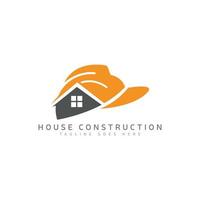 concept de conception de logo de construction de maison maison et casque de construction vecteur