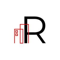 lettre r avec élément de conception de logo vectoriel de décoration de bâtiment