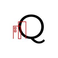 lettre q avec élément de conception de logo vectoriel de décoration de bâtiment