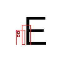 lettre e avec élément de conception de logo vectoriel de décoration de bâtiment
