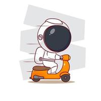 dessin animé mignon d'astronaute à moto. fond isolé de personnage chibi dessiné à la main vecteur