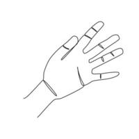 numéro cinq main geste langue alphabet dessin au trait continu conception. signe et symbole des gestes de la main. une seule ligne de dessin continue. doodle d'art de style dessiné à la main isolé sur fond blanc vecteur