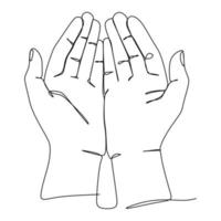 illustration vectorielle de dessin en ligne continue. signe de la main en prière et symbole des gestes de la main. une seule ligne de dessin continue. doodle d'art de style dessiné à la main isolé sur fond blanc illustration. vecteur