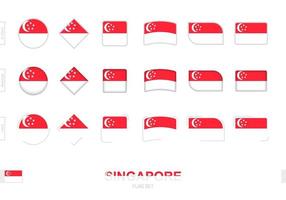 ensemble de drapeaux de singapour, drapeaux simples de singapour avec trois effets différents. vecteur