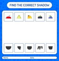 trouver le bon jeu d'ombres avec des fruits. feuille de travail pour les enfants d'âge préscolaire, feuille d'activité pour enfants vecteur