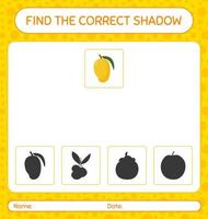 trouver le bon jeu d'ombres avec la mangue. feuille de travail pour les enfants d'âge préscolaire, feuille d'activité pour enfants vecteur