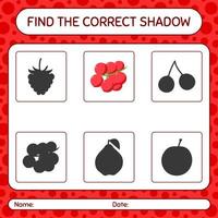 trouver le bon jeu d'ombres avec redberry. feuille de travail pour les enfants d'âge préscolaire, feuille d'activité pour enfants vecteur