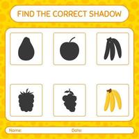 trouver le bon jeu d'ombres avec la banane. feuille de travail pour les enfants d'âge préscolaire, feuille d'activité pour enfants vecteur