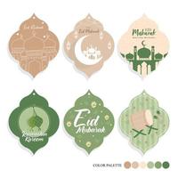 adorable étiquette eid mubarak marron pastel et vert vecteur