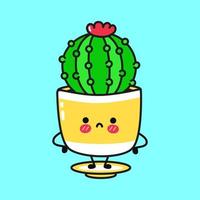 personnage de cactus drôle mignon. icône d'illustration de personnage de dessin animé kawaii dessiné à la main de vecteur. isolé sur fond bleu vecteur