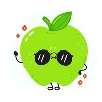 jolie pomme verte heureuse. conception d'icône d'illustration de personnage de dessin animé de style doodle dessinés à la main de vecteur. carte avec jolie pomme verte heureuse vecteur