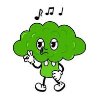 personnage de chant de marche de brocoli drôle mignon. vecteur dessin animé traditionnel dessiné à la main vintage, rétro, icône d'illustration de personnage kawaii. isolé sur fond blanc. brocoli chou marcher et chanter