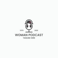 modèle de conception d'icône de logo de podcast de femmes. beauté, parler, micro, vecteur premium
