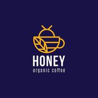 il s'agit d'une simple icône d'une abeille et d'une tasse dans un style de ligne abstrait pour le logo du café