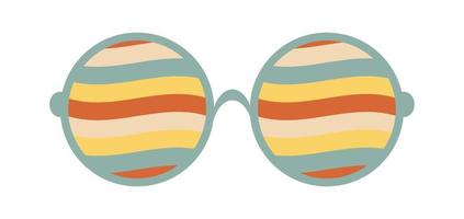 lunettes de soleil psychédéliques dans le style des années 70. éléments graphiques rétro groovy de lunettes avec arc-en-ciel, lignes et vagues. vecteur