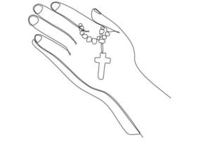 dessin en ligne continu de la main de prière. mains paumes ensemble. illustrations vectorielles. vecteur