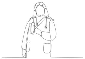 portrait de femme médecin continu une ligne dessinant un design minimaliste dessiné à la main vecteur