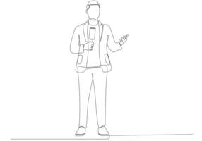 dessin au trait continu d'un homme tenant un microphone, illustration vectorielle de journaliste symbole vecteur