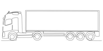 un dessin au trait d'un grand camion remorque moderne avec des conteneurs. fret de messagerie vecteur