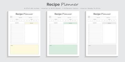 planificateur de recettes journal de bord et tracker modèle de design d'intérieur imprimable vecteur