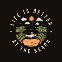 homme allongé dans un hamac surplombant la plage avec vue sur le coucher du soleil. pour t-shirts, autocollants et autres