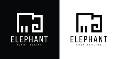 modèle de logo noir et blanc éléphant minimal vecteur