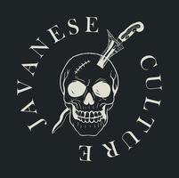 culture javanaise - modèles de logo vintage. logo de la culture javanaise avec keris et crâne. illustration vectorielle vecteur