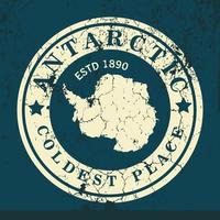 logo vintage de l'antarctique. noms et cartes des continents, illustration vectorielle. peut être utilisé comme badge, logotype, étiquette, autocollant ou badge antarctique.