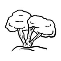 arbre avec triple grosse tige doodle illustration d'icône vectorielle contour dessiné à la main pour livre de coloriage pour enfants vecteur