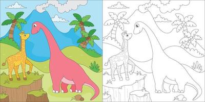 coloriage girafe et brontosaures vecteur