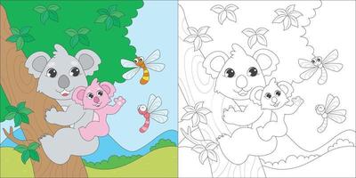 coloriage koala et libellule vecteur