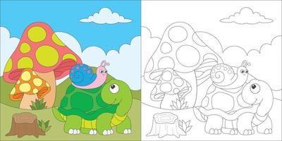 coloriage tortue et escargot vecteur