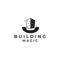 chapeau magique magique et bâtiment logo vecteur icône symbole illustration design