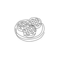 un seul dessin au trait d'illustration graphique vectorielle du logo de la tarte aux pommes traditionnelle délicieuse fraîche. menu de café de nourriture de gâteau de pâtisserie et concept d'art d'insigne de restaurant. conception moderne de dessin en ligne continue vecteur