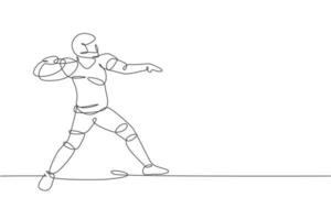 le dessin en ligne continue d'un jeune joueur de football américain agile passe le ballon à son équipe pour les médias de la compétition. concept d'exercice sportif. illustration vectorielle de conception de dessin à une ligne à la mode vecteur