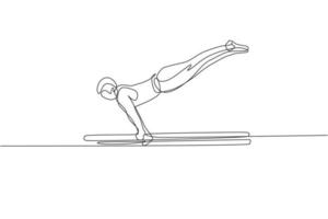 un seul dessin au trait d'un jeune beau gymnaste exerçant une illustration graphique vectorielle de barres parallèles. mode de vie sain et concept de sport athlétique. conception moderne de dessin en ligne continue vecteur