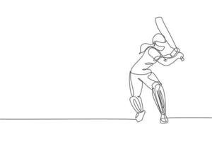 dessin en ligne continue unique d'une jeune femme agile joueuse de cricket debout pour pratiquer son illustration vectorielle de compétence. concept d'exercice sportif. conception à la mode d'une ligne pour les médias de promotion du cricket vecteur
