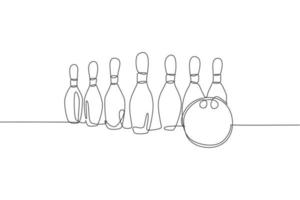 une seule ligne continue dessinant des quilles de bowling alignées sur la piste de bowling. faire du sport passe-temps au concept de temps libre. graphique d'illustration vectorielle de conception de dessin à une ligne à la mode