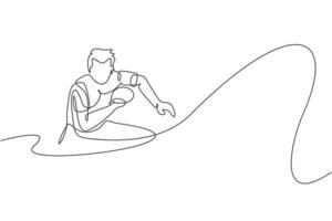 un seul dessin au trait d'un jeune homme énergique joueur de tennis de table prêt à frapper l'illustration vectorielle de balle. concept d'entraînement sportif. conception de dessin en ligne continue moderne pour la bannière du tournoi de ping pong vecteur