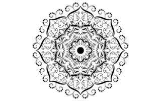 fleur de motif circulaire de mandala avec des motifs floraux de mandala noir et blanc, vecteur avec fond blanc