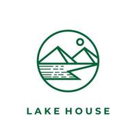 logo d'illustration de maison d'auberge naturelle au bord du lac vecteur