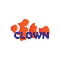 logo d'illustration de dessin animé de poisson clown avec texte qui se chevauche