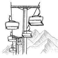 montagnes du paysage. croquis de la station de ski. illustration dessinée à la main. vecteur