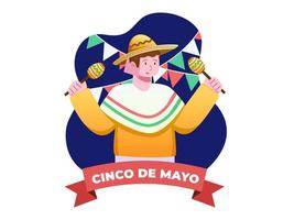 les gens sont heureux de célébrer le festival de cinco de mayo au mexique avec l'utilisation de maracas a sombrero. joyeux cinco de mayo. peut être utilisé pour la carte de voeux, l'affiche, la carte postale, l'impression, la bannière, etc. vecteur